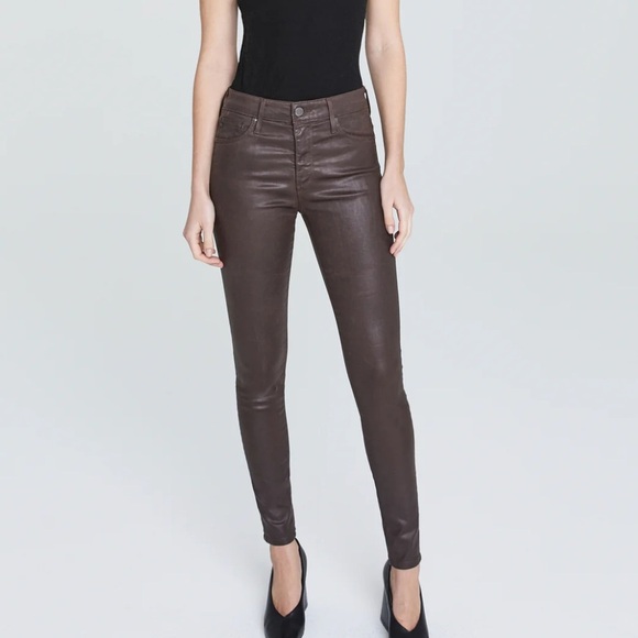 Adriano Goldschmied AG Farrah Skinny Leatherette High Rise Skinny Brown Size 31 - Picture 2 of 16